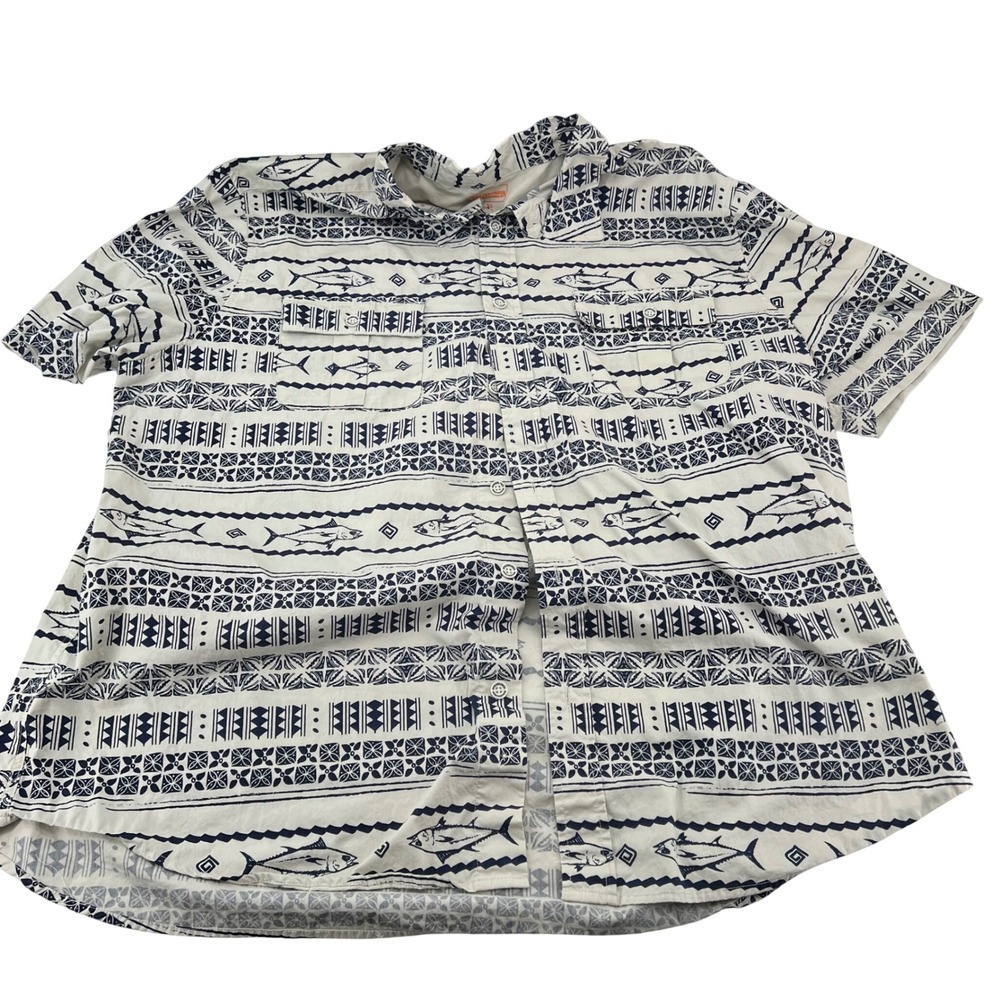 Boulder Creek Mens 2XL Big Fish‎ Geometric Print Cotton Short Sleeve Shirt 1365